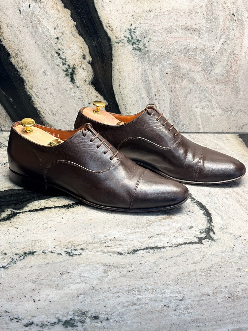 Santoni Darian Men’s US 10 Dark Brown Leather Oxford Dress Shoes Italy UK 9